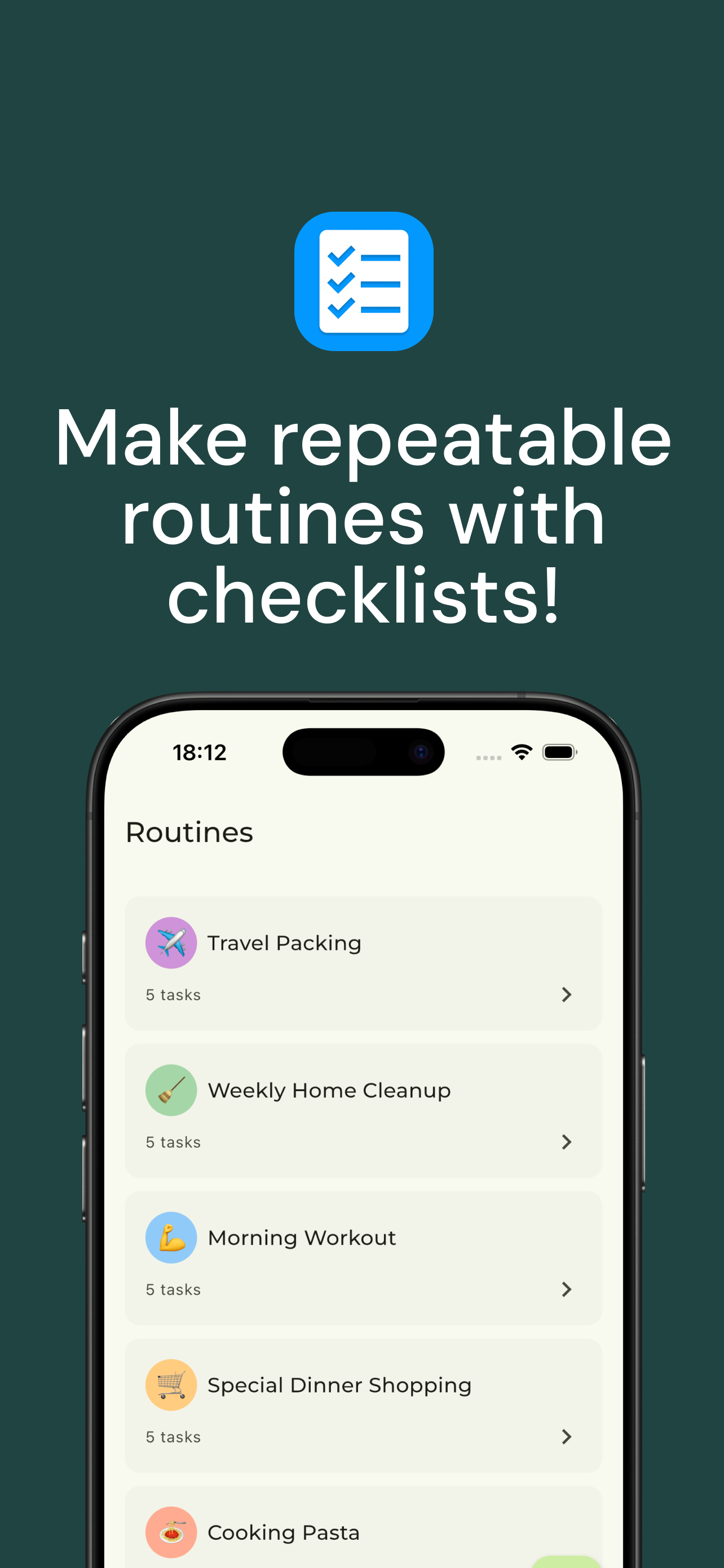 Checklist Routines home screen